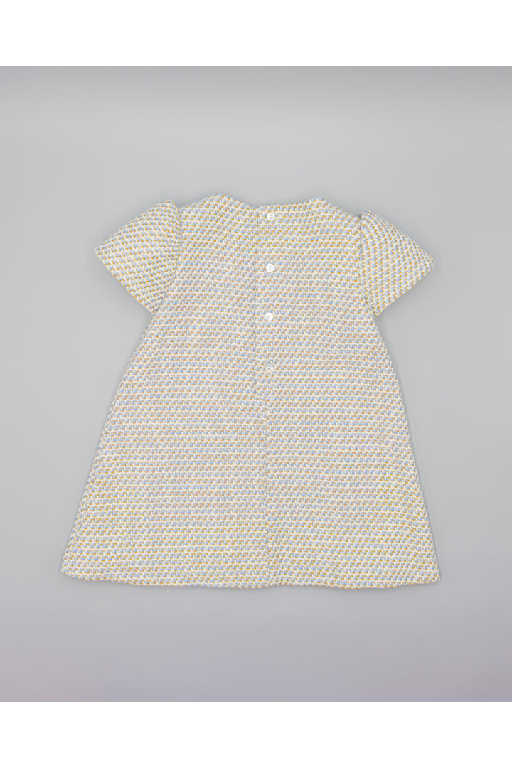 Chanel-inspired Blue Dress with gold metallic buttons