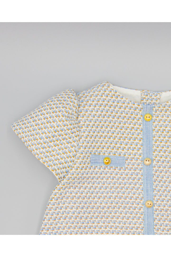 Chanel-inspired Blue Dress with gold metallic buttons
