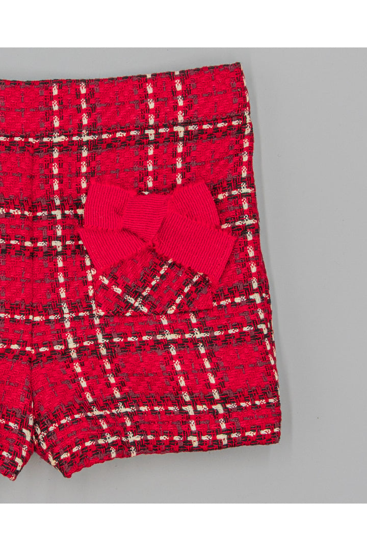Red shorts in textured fabric