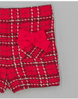 Red shorts in textured fabric