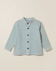 Green and white striped Mao collar shirt