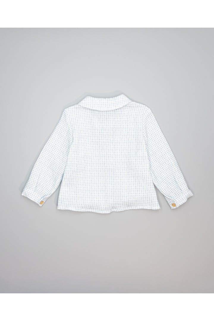 BLUE COTTON GINGHAM SHIRT WITH COLLAR AND WOODEN BUTTONS