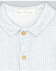 BLUE COTTON GINGHAM SHIRT WITH COLLAR AND WOODEN BUTTONS