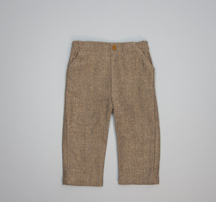 BROWN HERRINGBONE BOYS TROUSERS WITH SIDE POCKETS