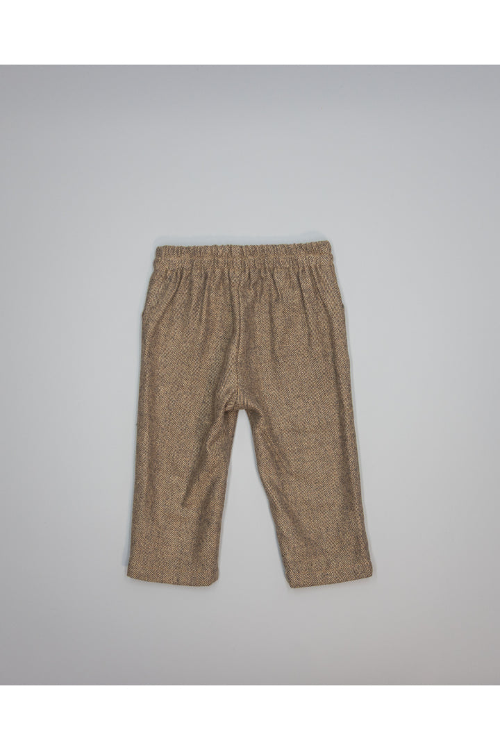 BROWN HERRINGBONE BOYS TROUSERS WITH SIDE POCKETS