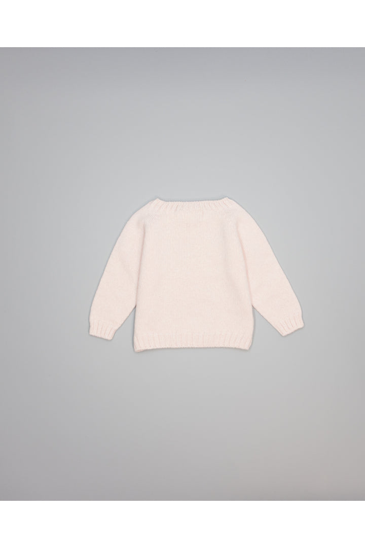 PINK CASHMERE SWEATER WITH BEIGE AND GREY BUNNY