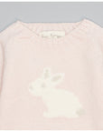 PINK CASHMERE SWEATER WITH BEIGE AND GREY BUNNY
