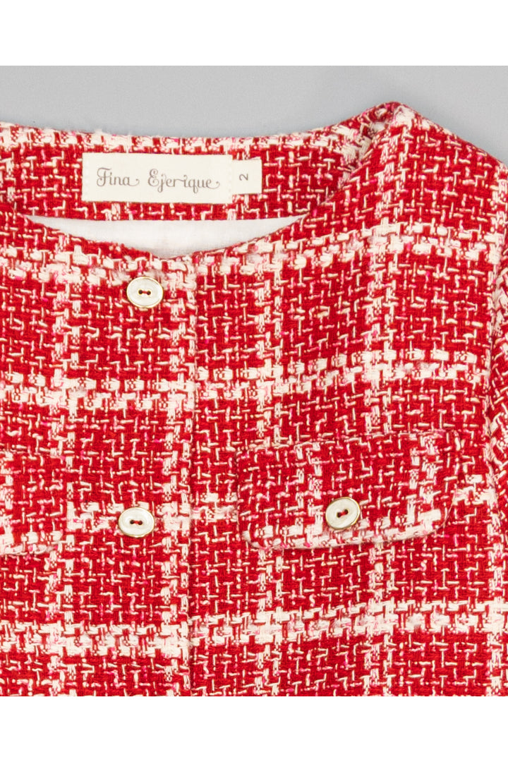 RED CHECK TWEED JACKET WITH GOLD AND PEARL BUTTONS