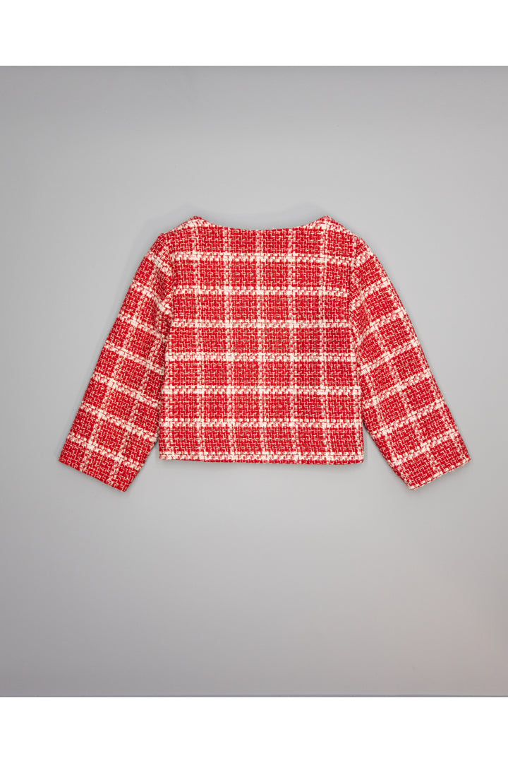 RED CHECK TWEED JACKET WITH GOLD AND PEARL BUTTONS