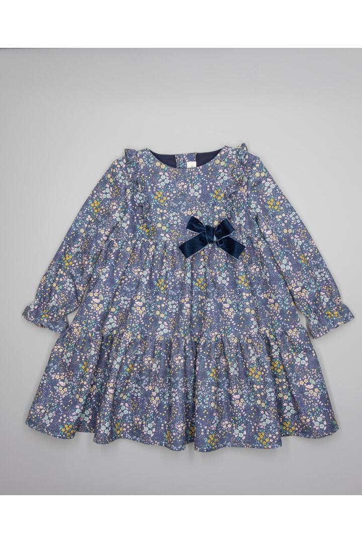 Girl’s floral print dress in blue and green tones