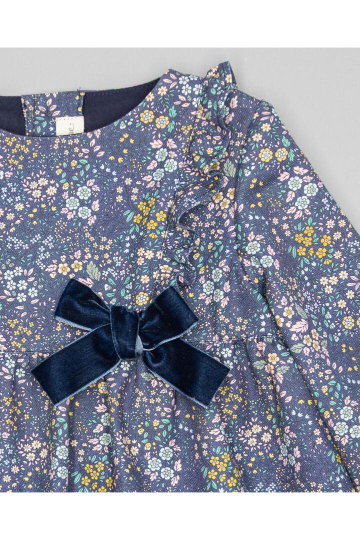 Girl’s floral print dress in blue and green tones
