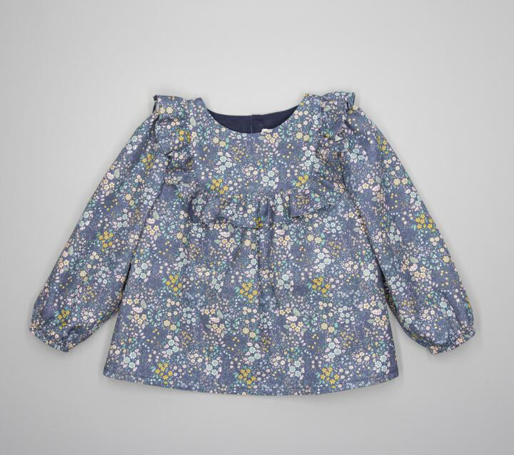 GIRL FLORAL PRINT BLOUSE WITH YOKE AND RUFFLE