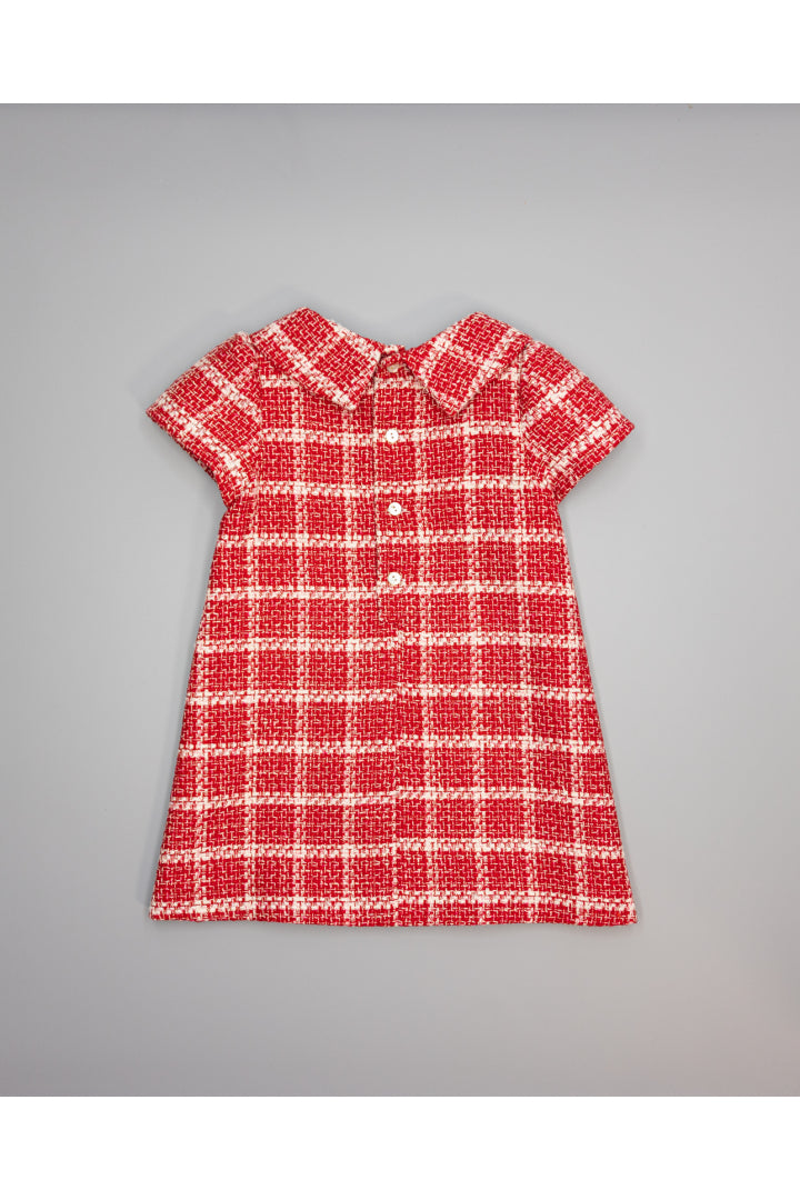RED CHECK TWEED DRESS WITH POCKET FLAPS