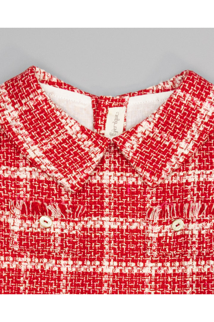 RED CHECK TWEED DRESS WITH POCKET FLAPS