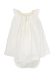 White Cotton Dress for Baby Girl with yellow details