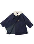 Dark Blue Coat for girls with white  Faux-Fur Collar