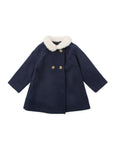 Dark Blue Coat for girls with white  Faux-Fur Collar