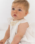 White Cotton Dress for Baby Girl with yellow details