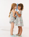 Light Blue Floral Print Overall for Girl