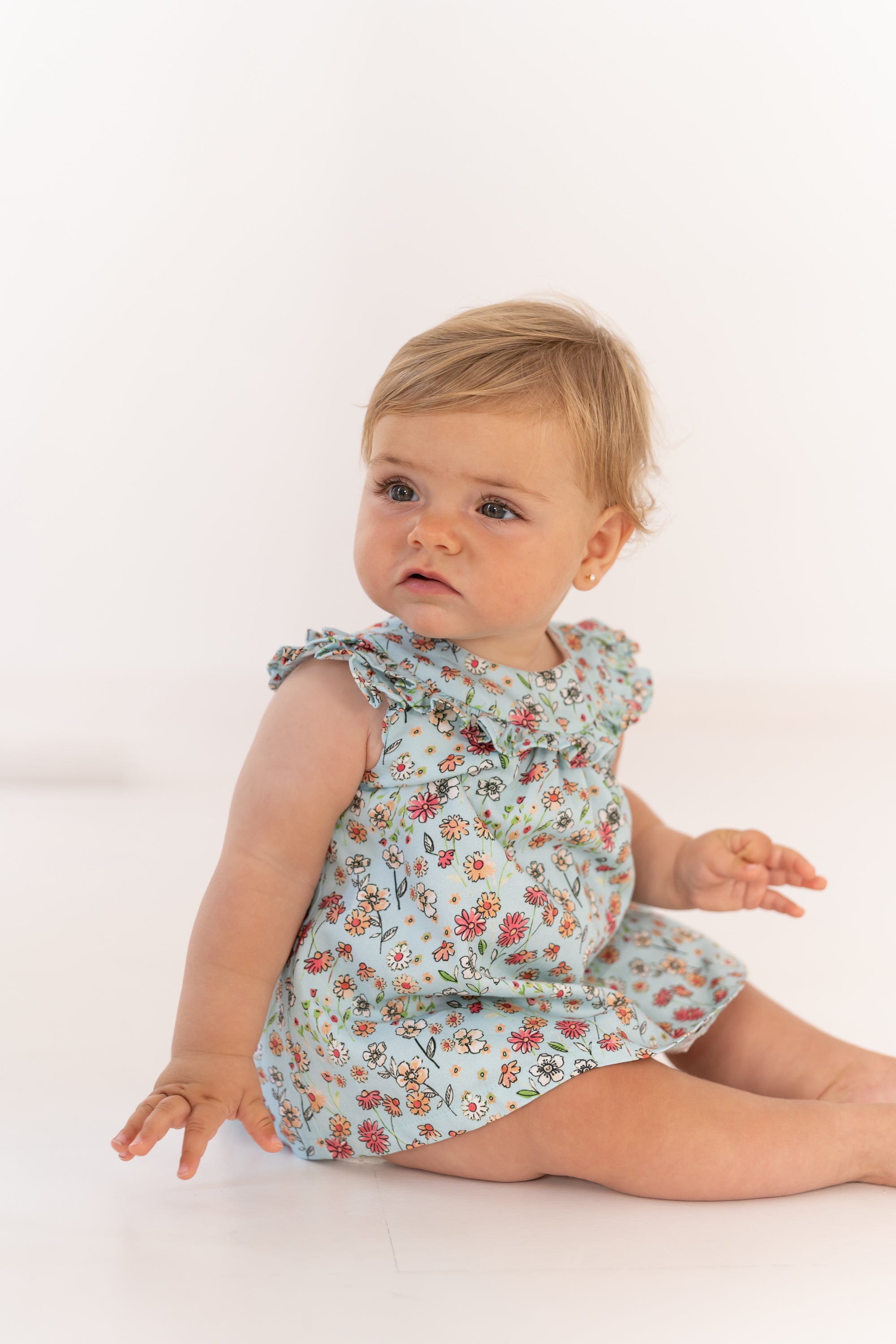Light Blue Floral Print Dress for Baby Girl