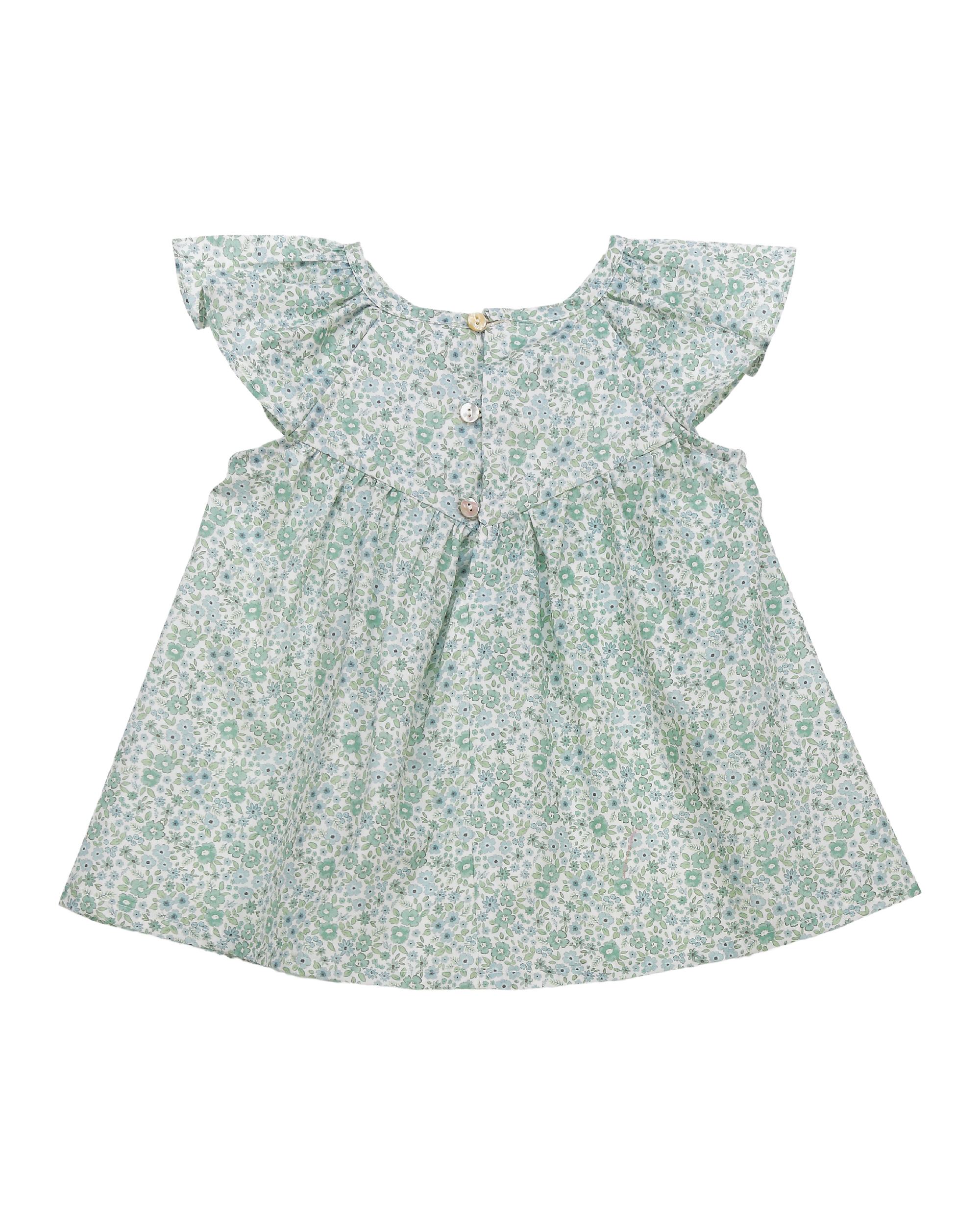 Sage Green Floral Smocked Flutter Blouse