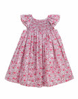 Pink Floral Smocked Flutter Dress
