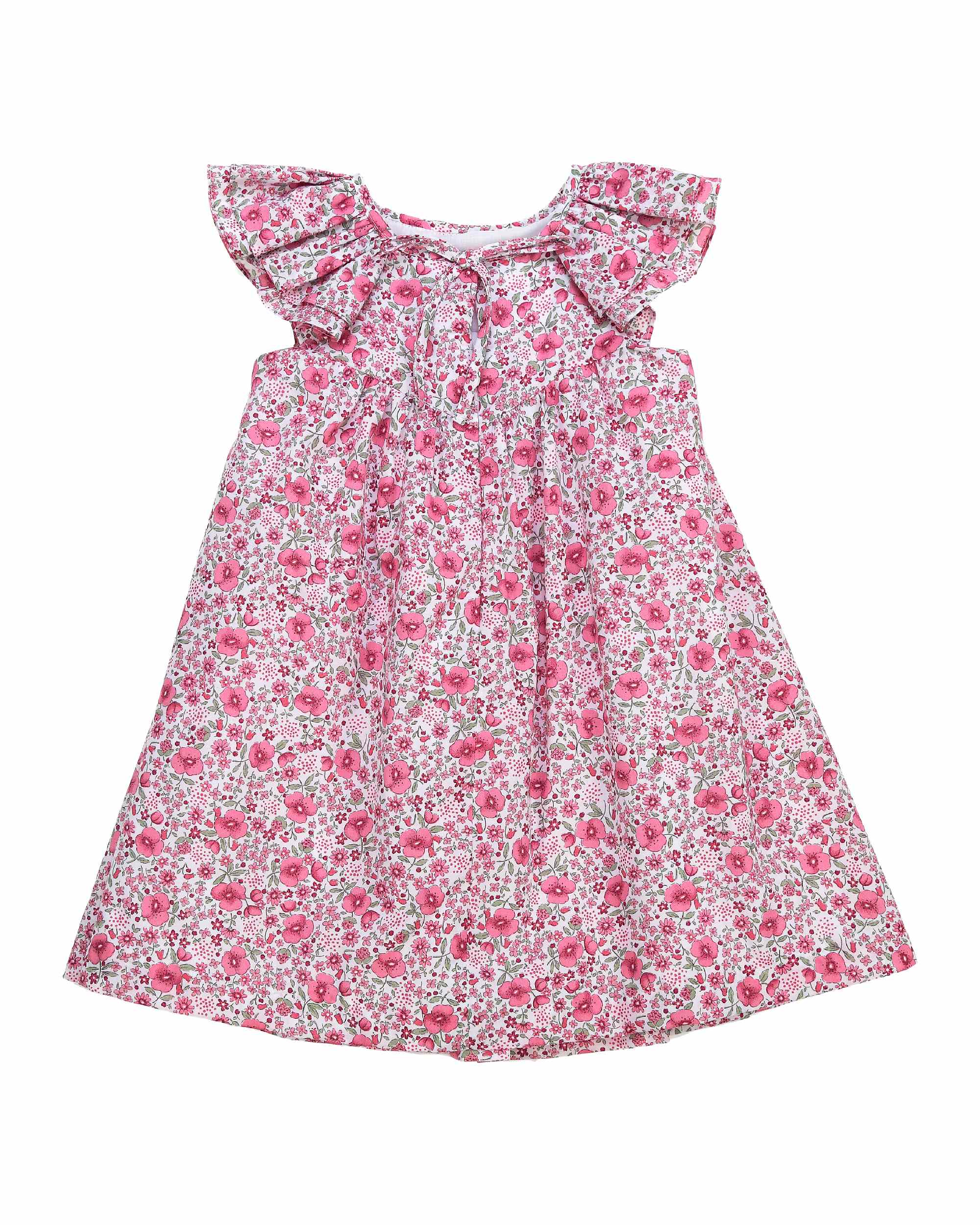 Pink Floral Smocked Flutter Dress