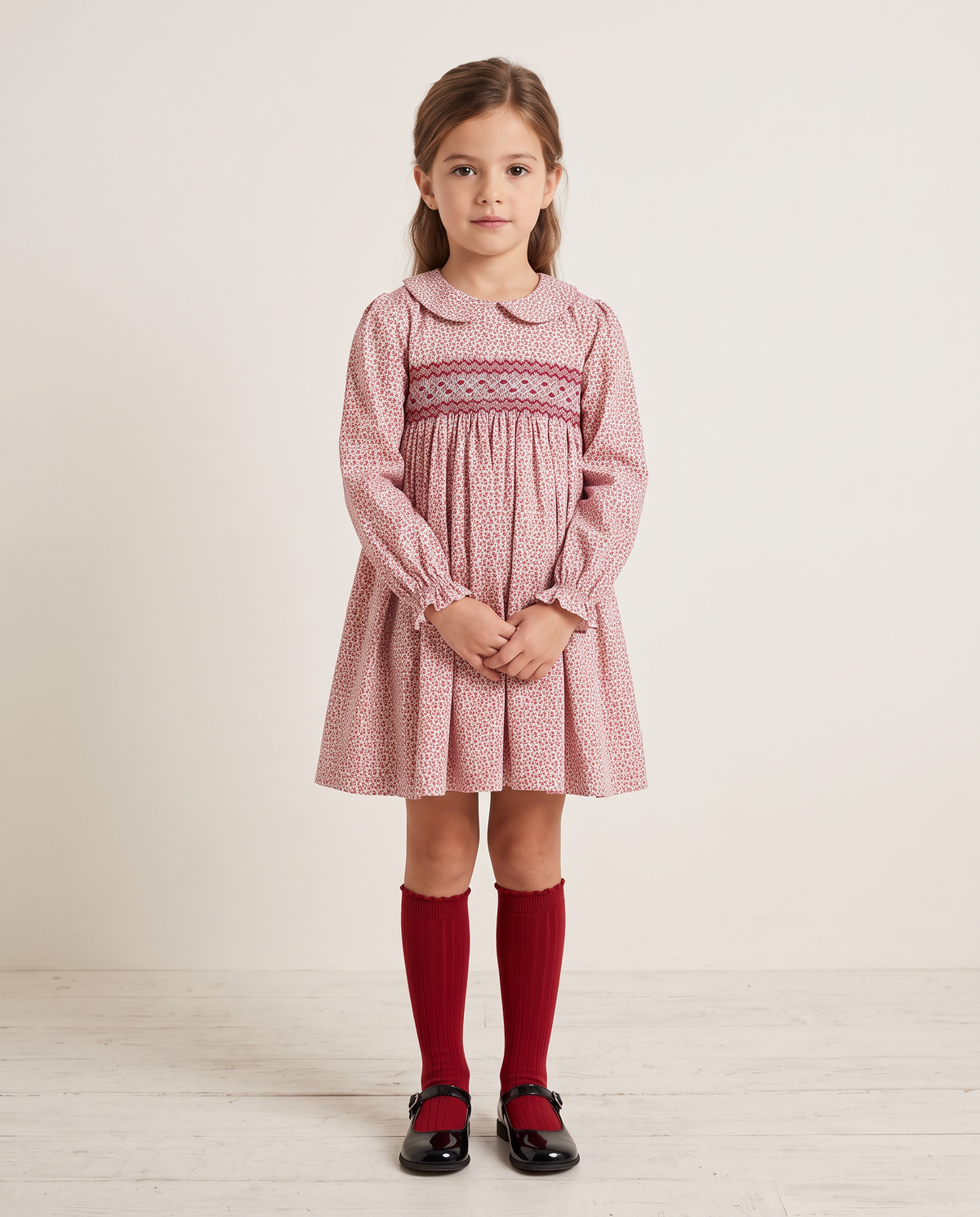RED AND WHITE LONG SLEEVE DRESS