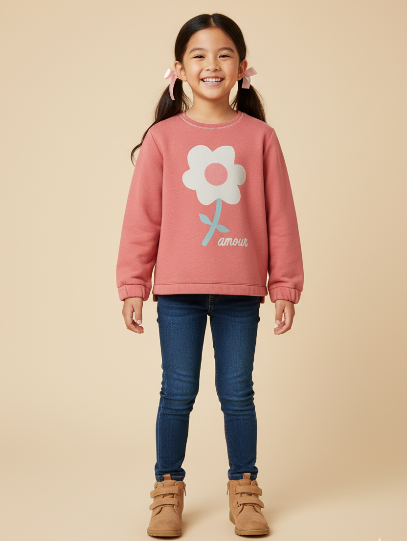 Red sweatshirt with a white flower from MIBONBON