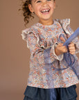 Blue and orange floral blouse for girls