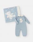 Blue non-footed Knitted Overall with Teddy Bear