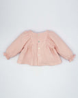 Button Back Pink Blouse with Puff Sleeves