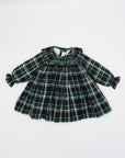 Dark Green Tartan Hand-embroidered Baby Dress