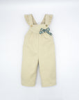 Beige Cotton Dungarees with Flower Bow and Ruffles