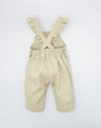 Beige Cotton Dungarees with Flower Bow and Ruffles