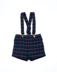 Navy Blue Tartan Shorts with Suspended Straps