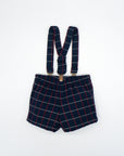 Navy Blue Tartan Shorts with Suspended Straps