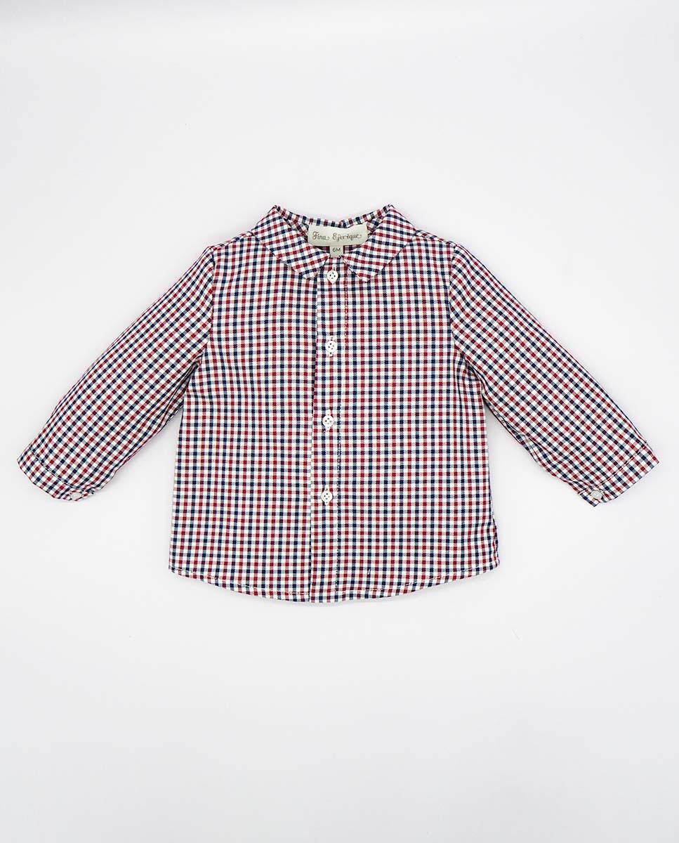 Red and Blue Checked V-Neck Shirt