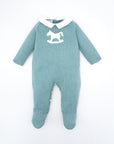 Blue Footed Knitted Romper with White Collar and Horse details