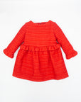 Red Tweed Waisted Ruffle Dress