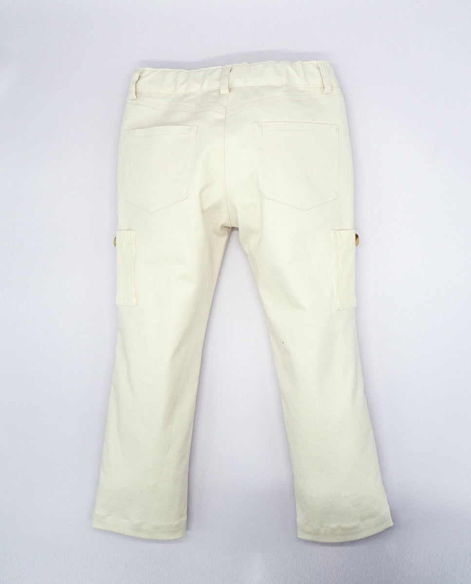 White Cotton Cargo Trousers