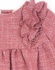 Pink Tweed Dress with Front Ruffles