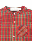 Red Gingham Shirt with Mao Collar