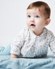 Blue and White Shirt with Bunny and Bird Print