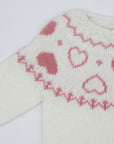 PINK AND WHITE KNITTED SWEATER JACKET WITH HEARTS