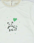 White t-shirt with a drawing of a panda bear