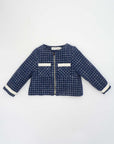 Navy Blue Tweed Jacket with White Details