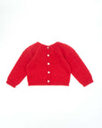 Red knitted cardigan with eyelets