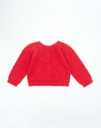 Red knitted cardigan with eyelets