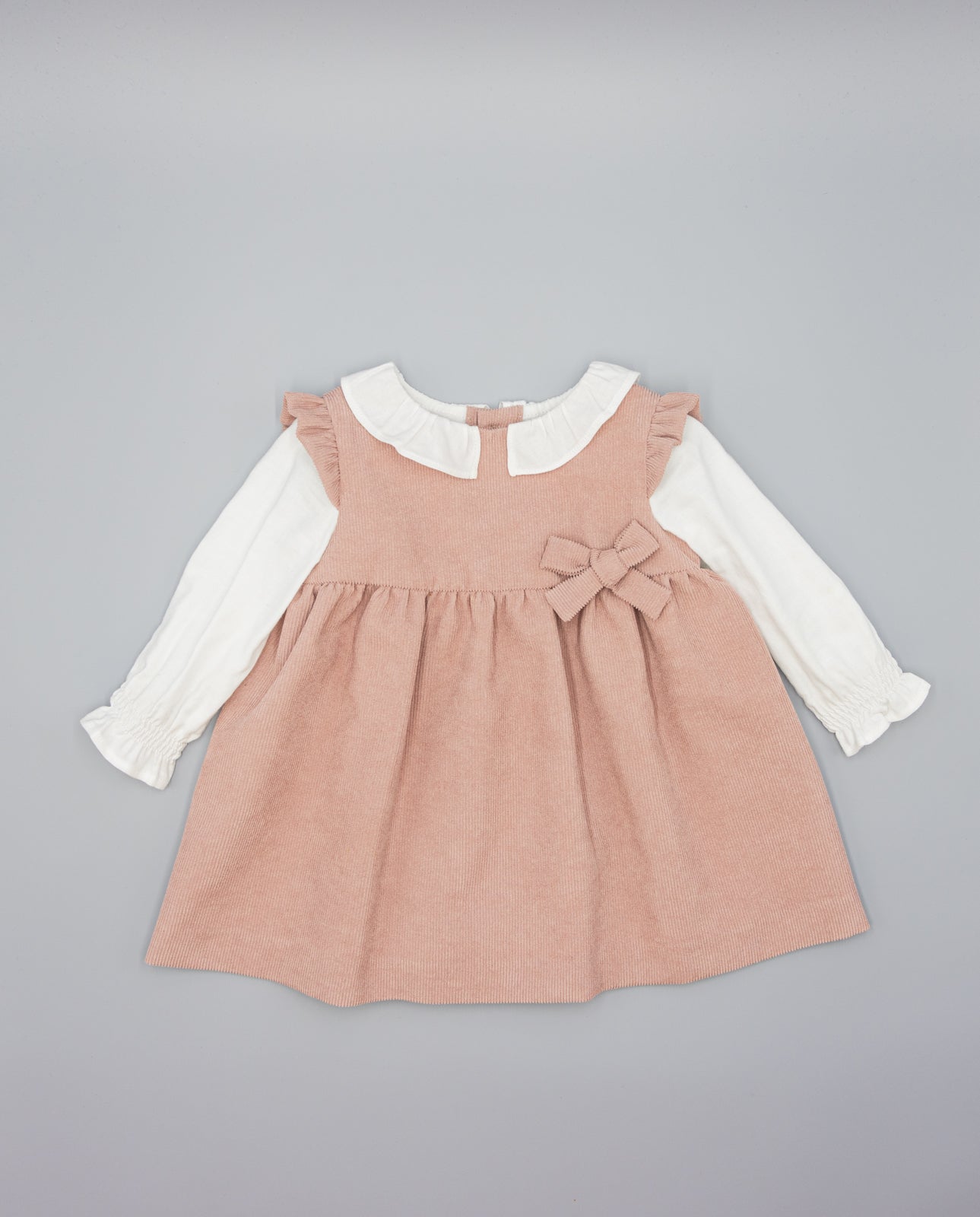 PINK CORDUROY PINAFORE WITH WHITE VIELLA